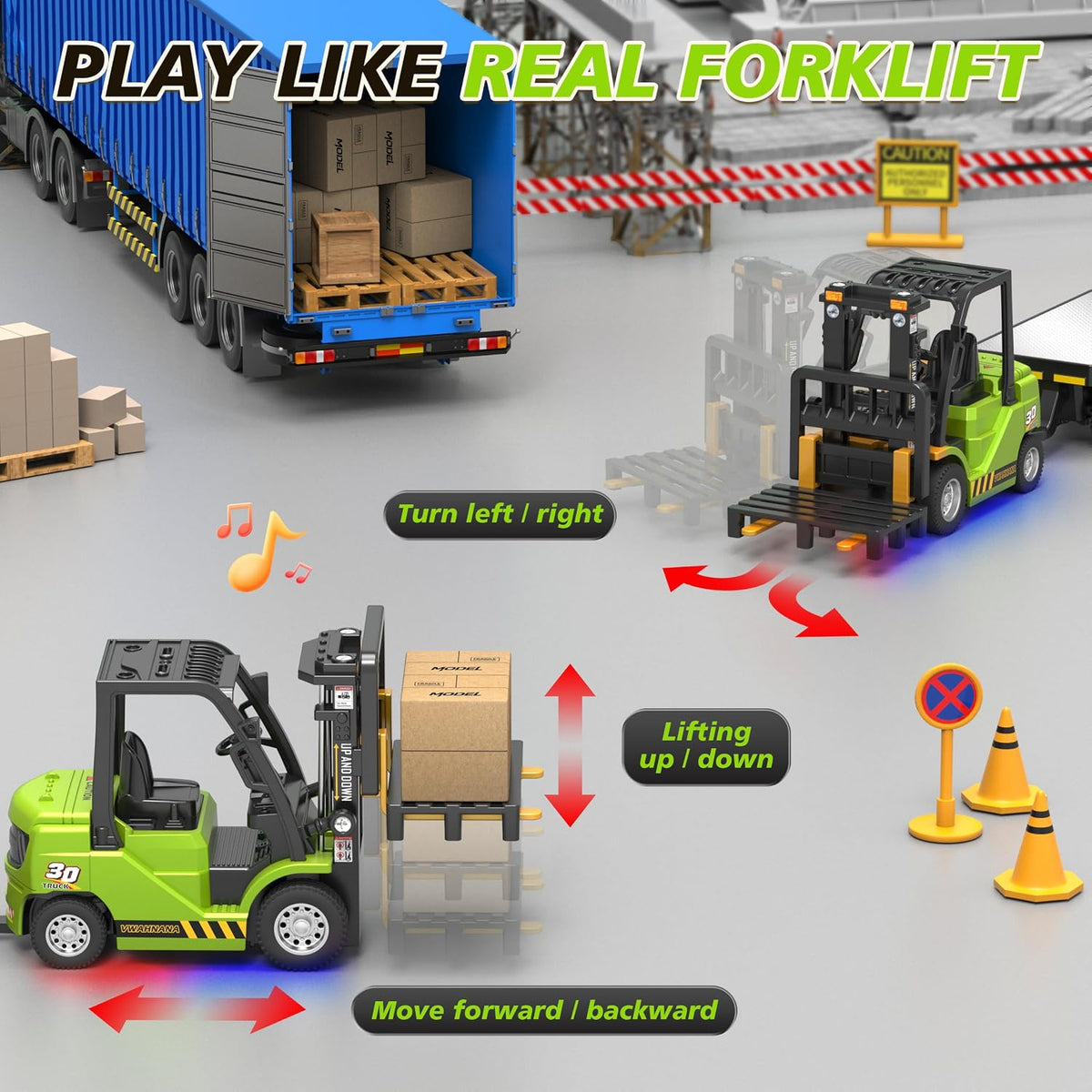 1:24 RC Forklift Toy for Kids - Green / 1:64 Scale with Trailer (9.06 x 1.57 x 2.56 inch) - image 3
