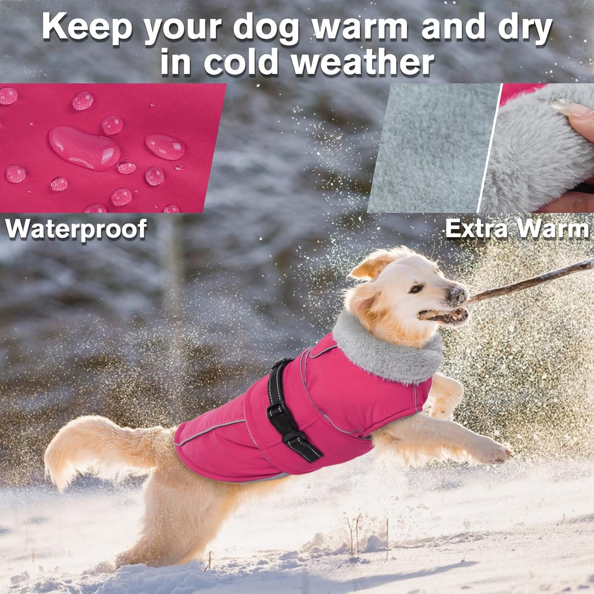 Dog Coats for Large Dogs Waterproof Dog Jacket with Adjustable Fit – Essentials for Dogs - 2XL / Rose Red - image 2