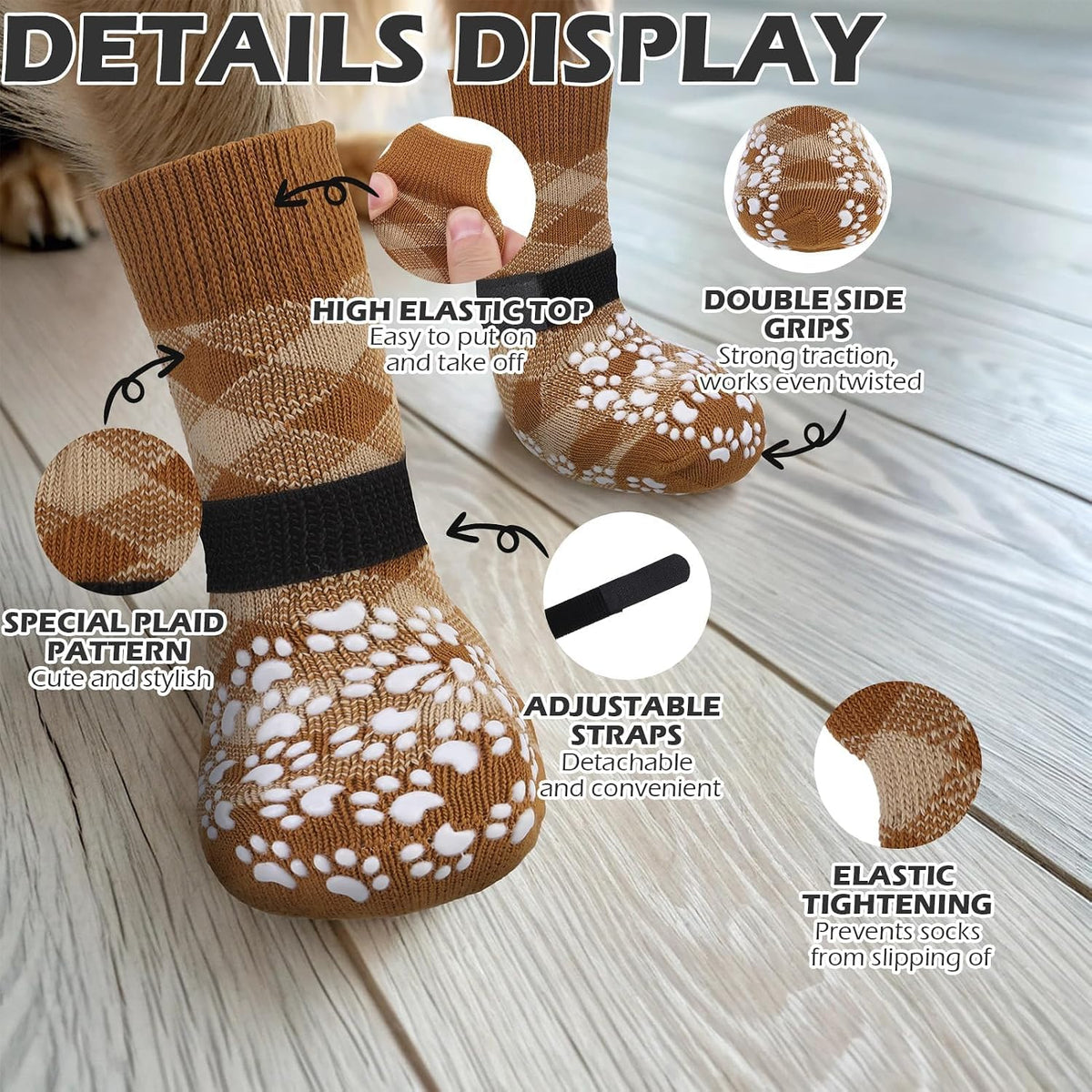 EXPAWLORER Dog Socks for Hot Pavement Summer to Prevent Licking Paws - X-Small / Khaki - image 4