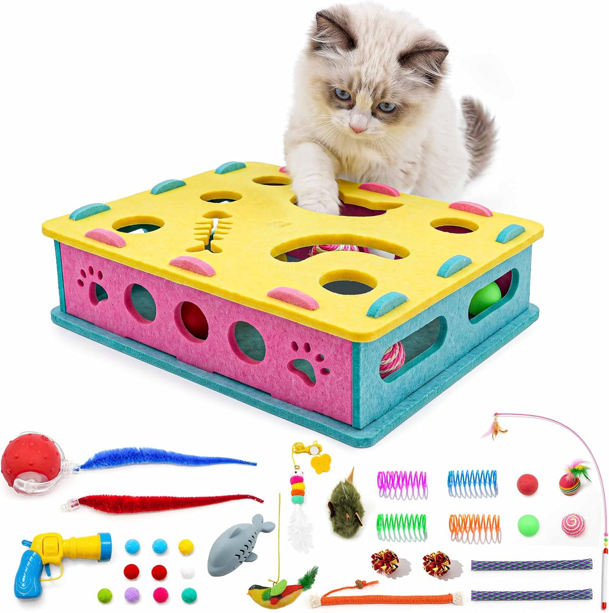 41 Pcs Interactive Cat Toys for Indoor Cats, Kitten Toys – Essentials for Cats - Modern (only puzzle box)