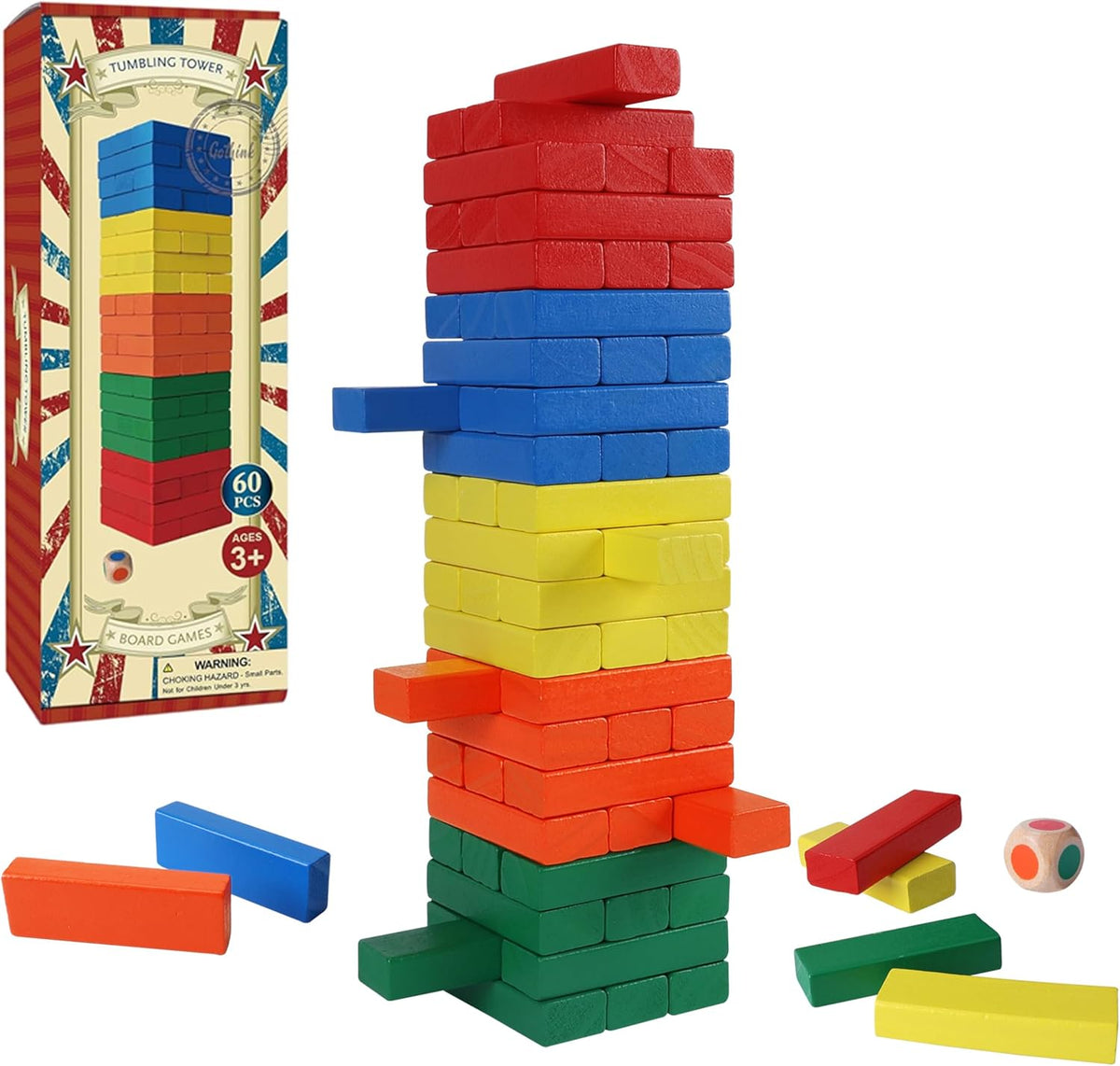 GOTHINK Tumble Tower Game for Kids and Adults - Colorful - Storage Box