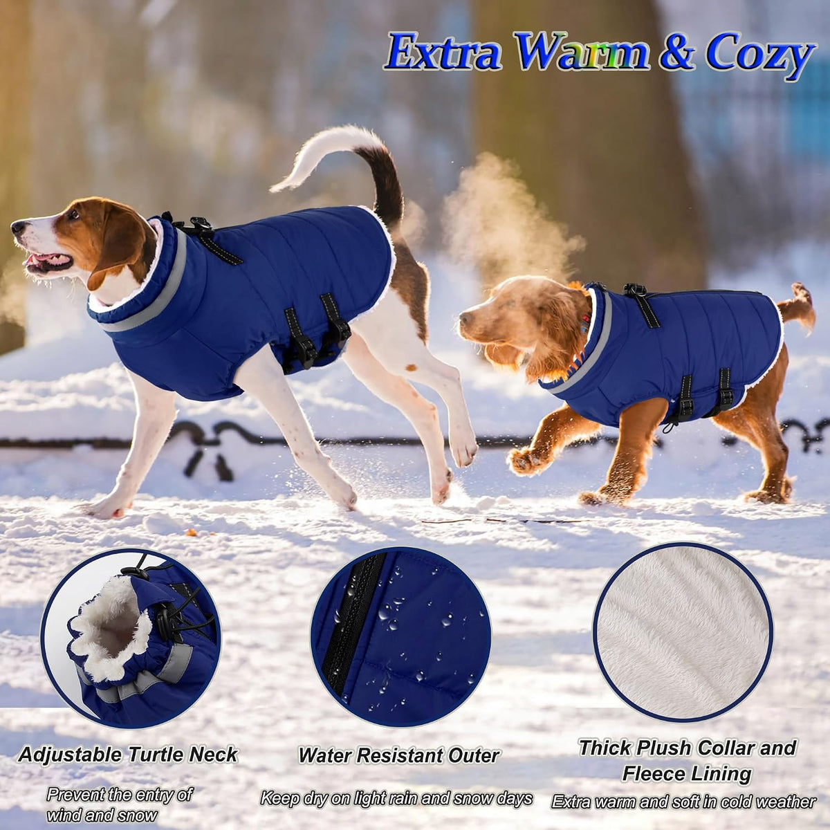 Dogcheer fleece lined dog winter coat with built-in harness and back zipper - view 2