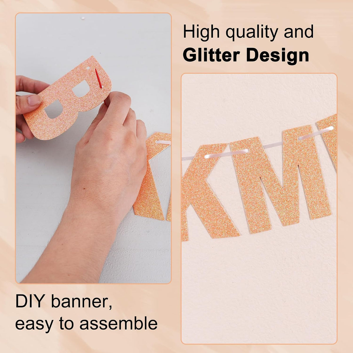 BEISHIDA 116 PCS A-Z DIY Letter Custom Banner Birthday Party Decor – Fun for Kids & Family - Glitter Light Orange - image 2