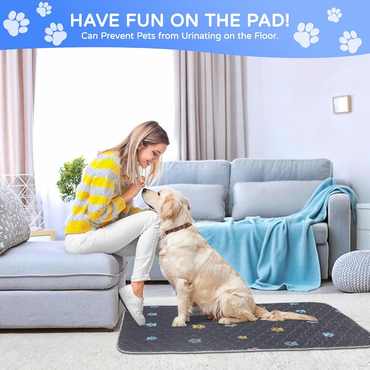Aitmexcn Washable Pee Pads for Dogs, 24''x36'' - Colour Paws / 48*65''-2pcs - image 2