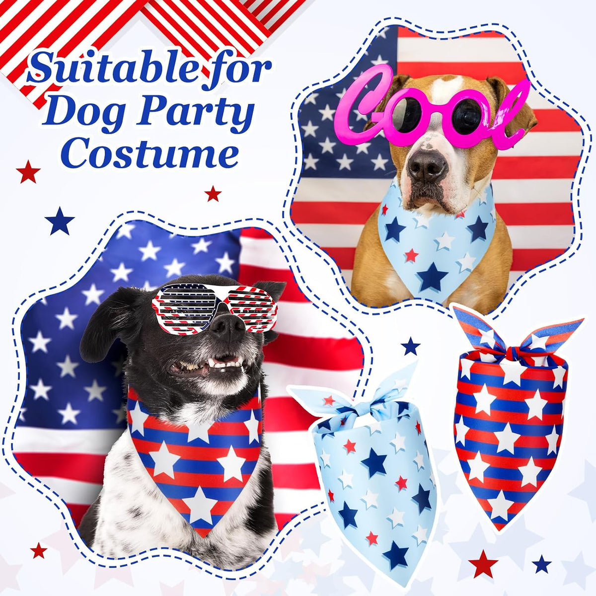 Preboun 100 Pcs Fall Paw Print Dog Bandanas Bulk - 4th of July / 25.6 x 17.7 x 17.7 Inch - image 4