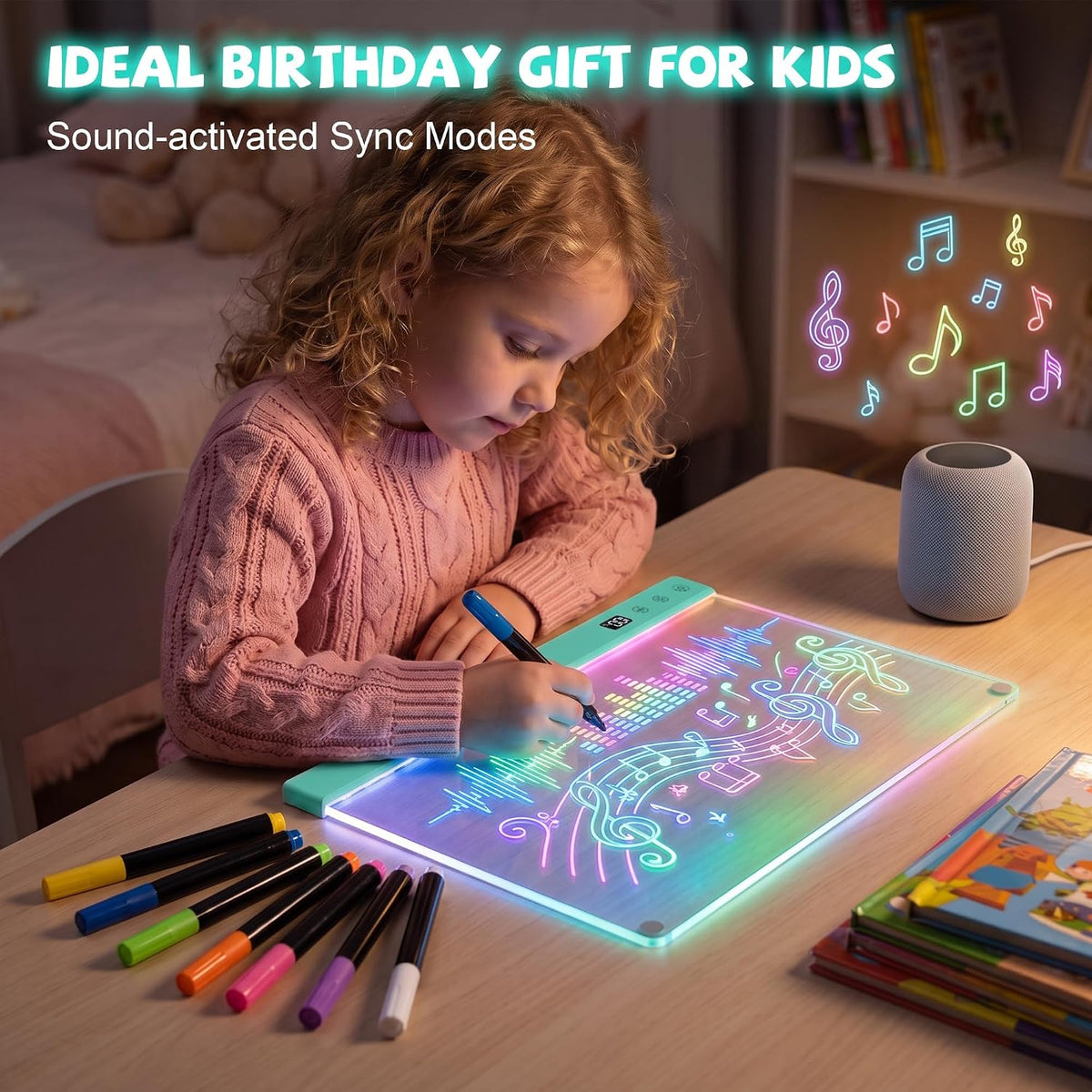 Honesorn 16’’ LED Drawing Board for kids 16 Light Effects White – Fun for Kids & Family - Blue - image 4
