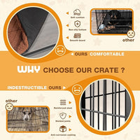 Bigrab Dog Crate Furinture with Thick Cushion, Side End Table Wooden Dog Cage with Double Doors, Chew-Resistant Dog Kennel Dog House Indoor for Small to Large Dog, L (Grey)