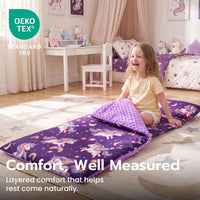 JOIEDOMI Toddler Nap Mat with Removable Pillow and Minky Blanket - Purple Rainbow Unicorn - image 3