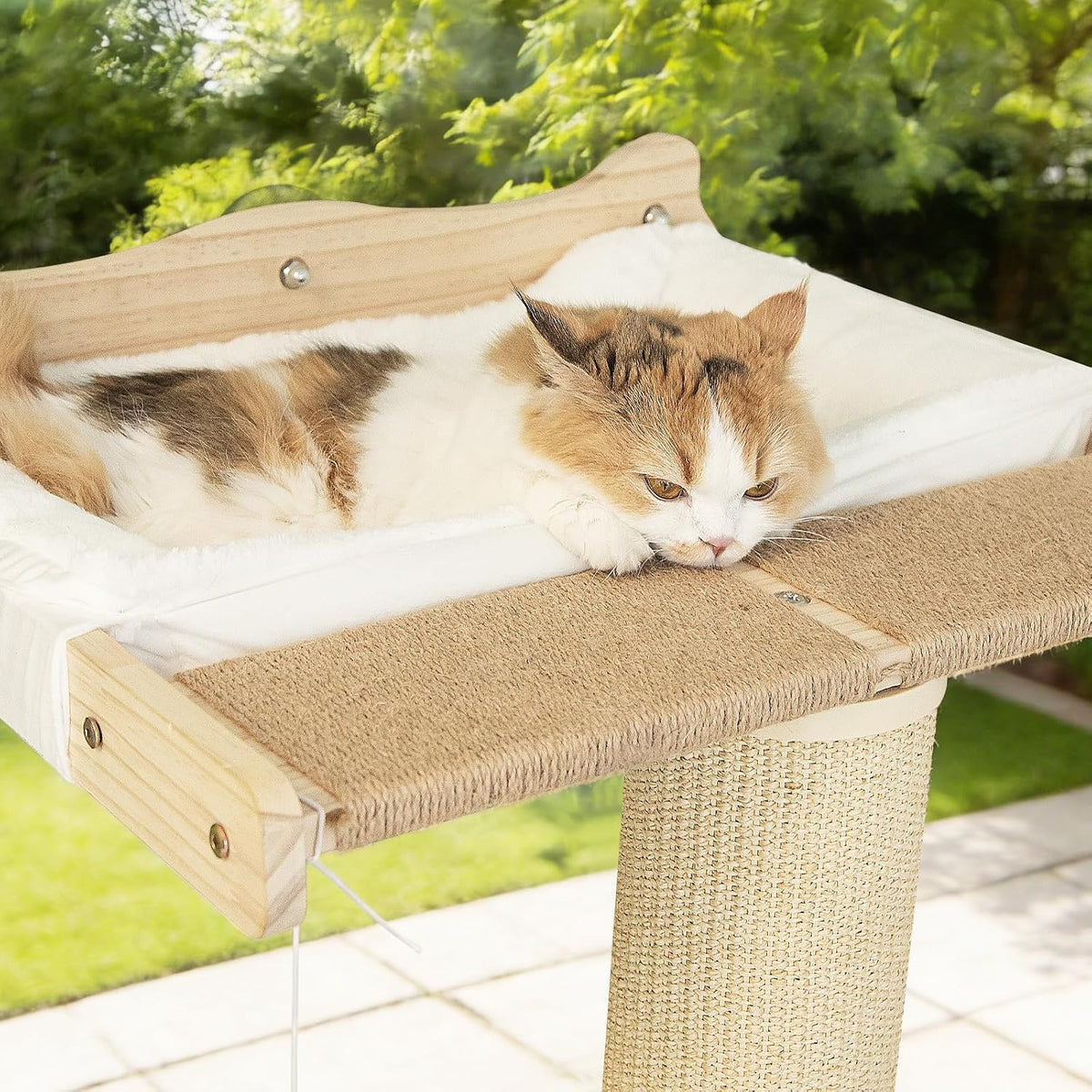 46" Tall Cat Scratching Post with Window Perch – Essentials for Cats - White - image 2