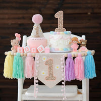 First Birthday Decorations for Boy Blue One Year Old High Chair - Macaron