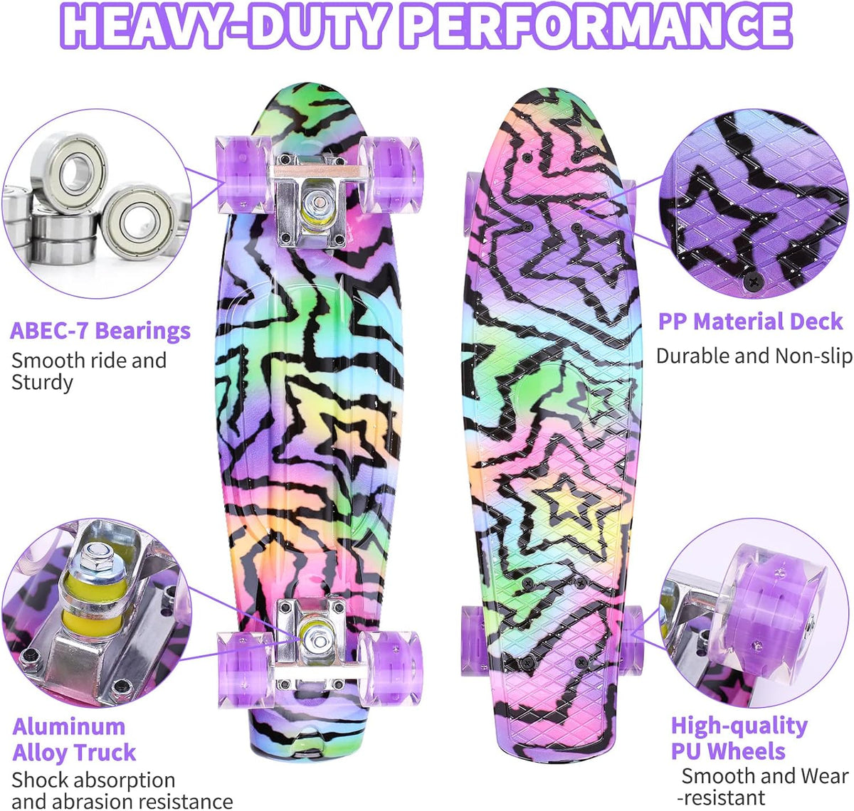 Skateboards, 22" Complete Skateboard - Purple Stars - image 3