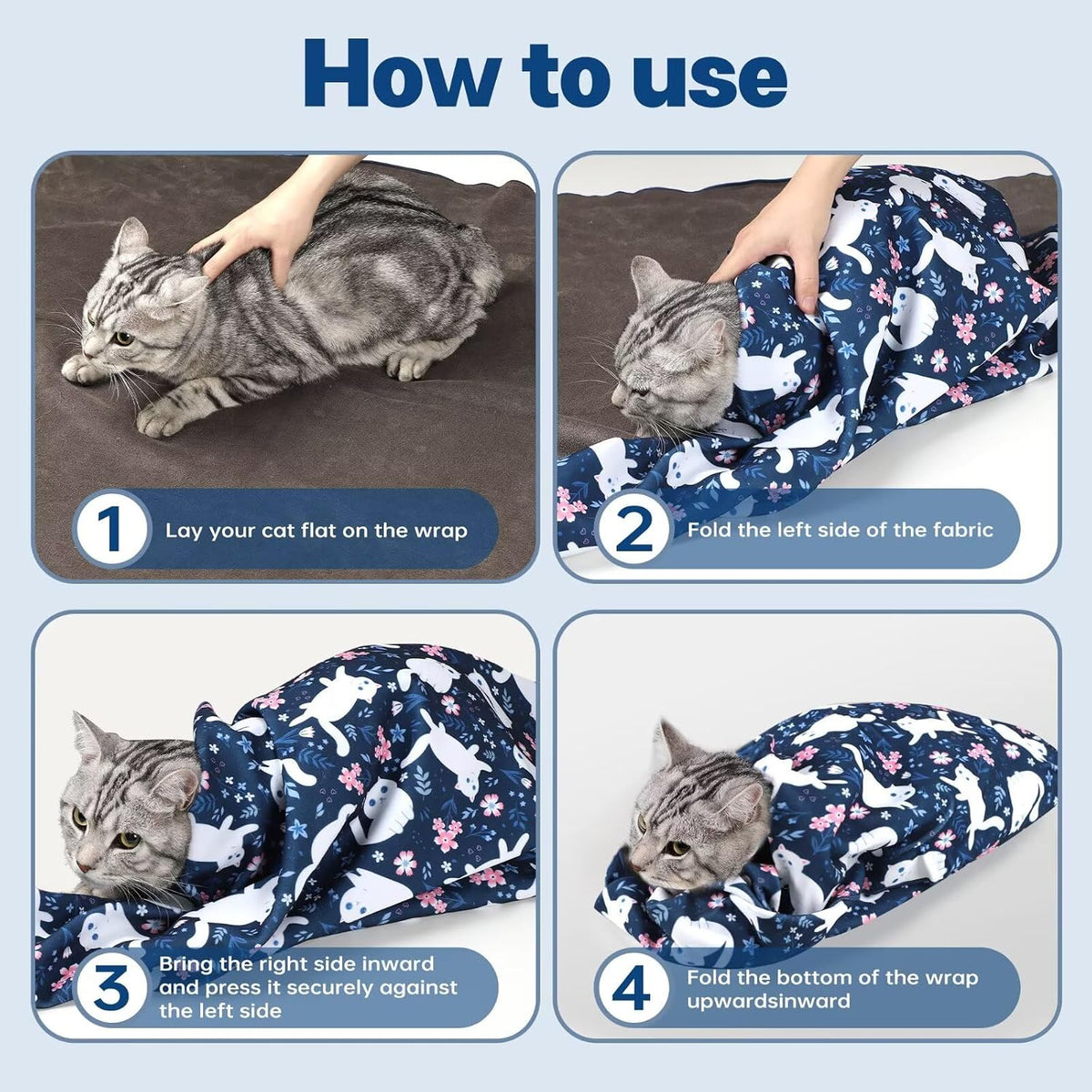 Paw Legend 27.6" Cat Wrap for Grooming Cat Wrap for Cutting Nails Cat - XL(35.4'x35.4") / Cute Cat - image 4