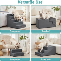 Dog Stairs for Small Dogs, 5 Tier Removable Wider Pet Stairs for Couch and Bed, 23.6" H Non-Slip Dog Steps for Puppies and Old Cats with Support Board, 29.5x19.7x23.6 inch, Dark Grey