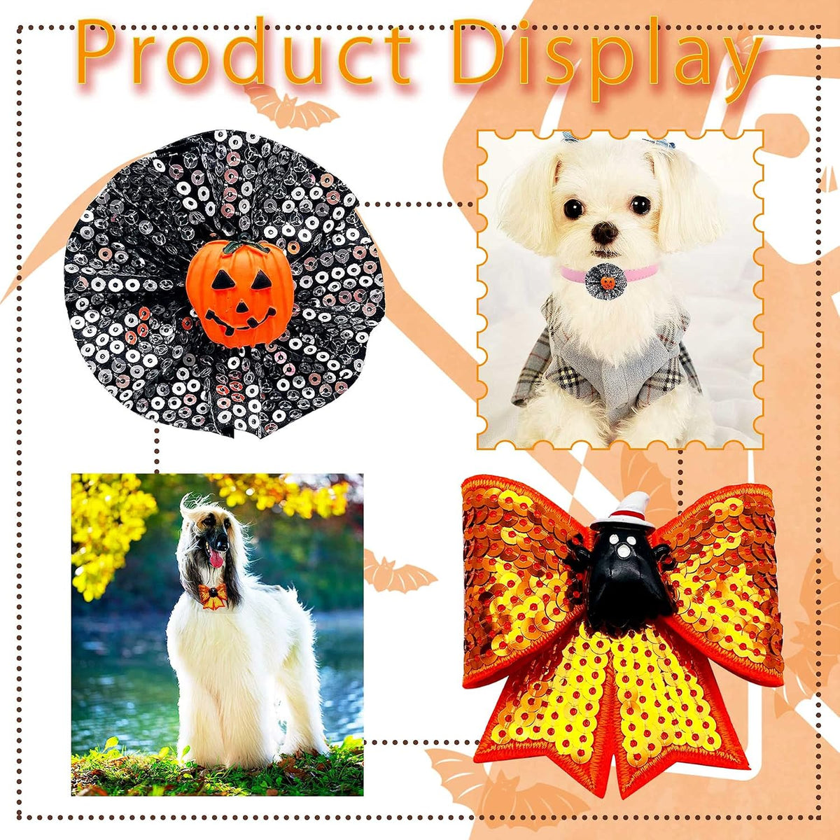 PET SHOW Holiday Dog Bowties Flowers for Small Dogs Slide on Collar – Essentials for Dogs - Halloween-4pcs - image 2