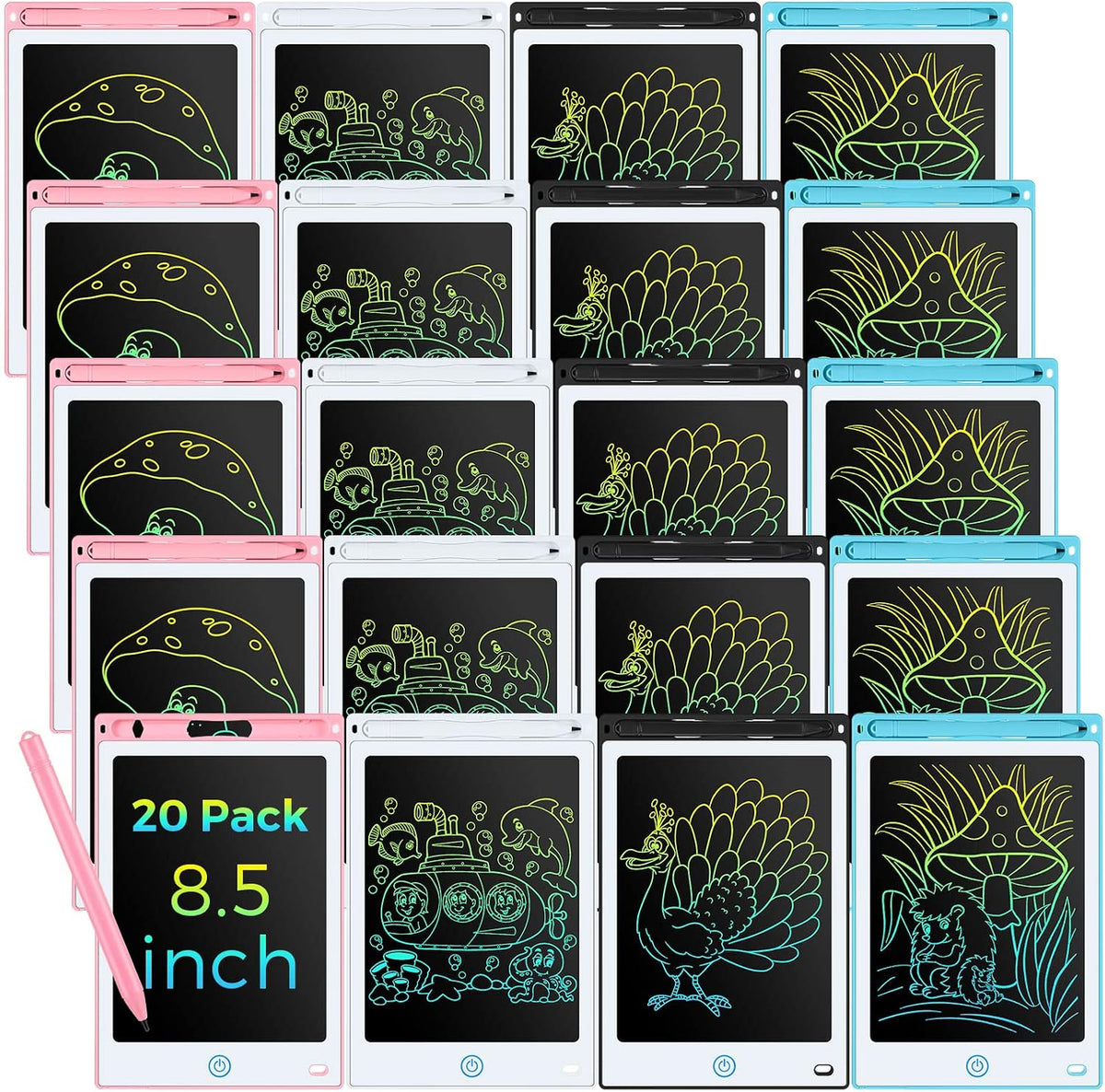 Zhehao 20 Pack 8.5 Inch LCD Writing Tablet Drawing Board - Pastel / Classic