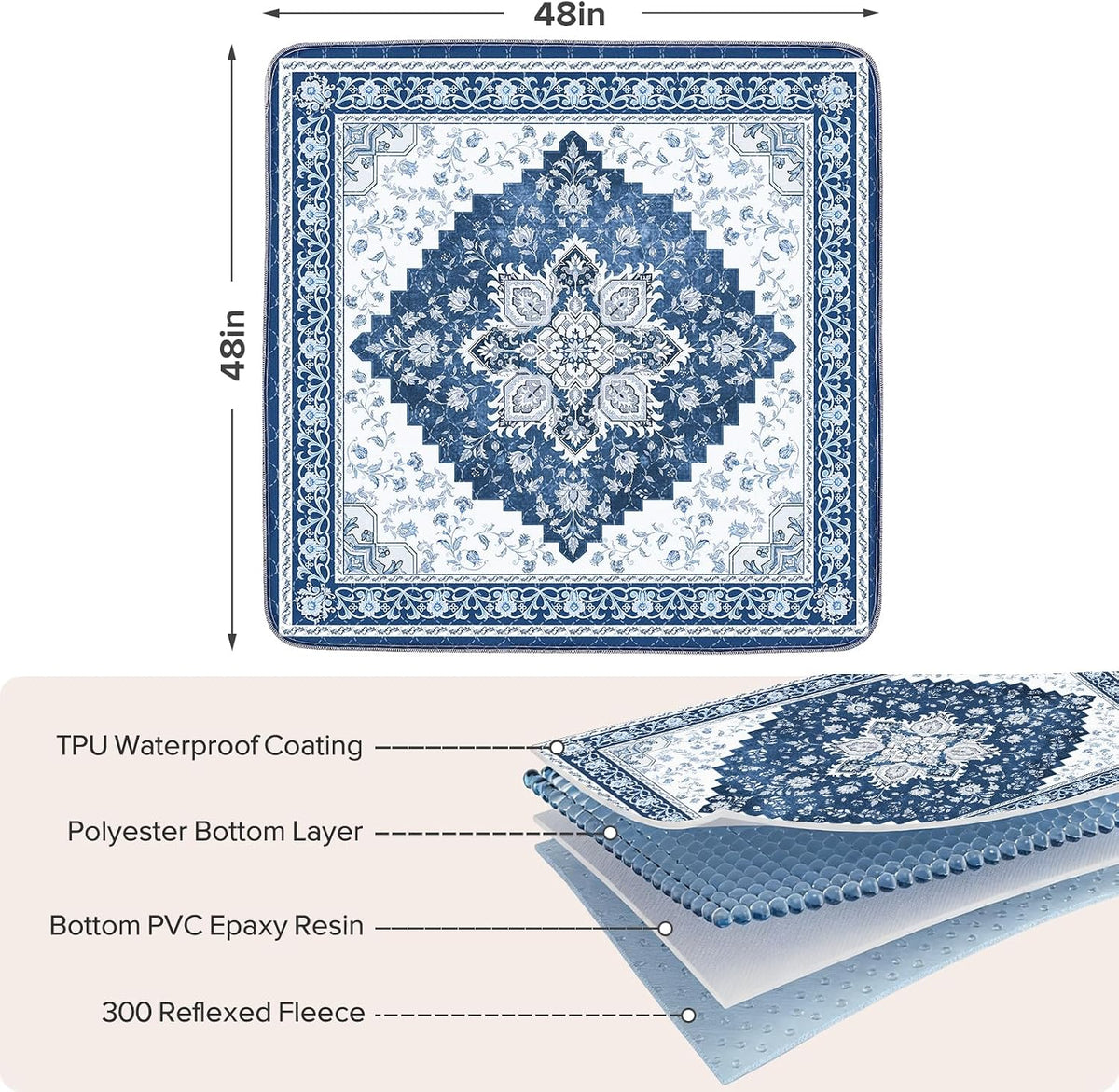 Washable Pee Pads for Dogs 72"x72" Reusable Dog Pads Extra Large - Blue / 48x48 Inch (Pack of 2) - image 2