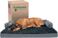 Furhaven Orthopedic Dog Bed for Large Dogs w/ Removable Bolsters - Diamond Gray (Plush & Woven Décor) / Jumbo Plus