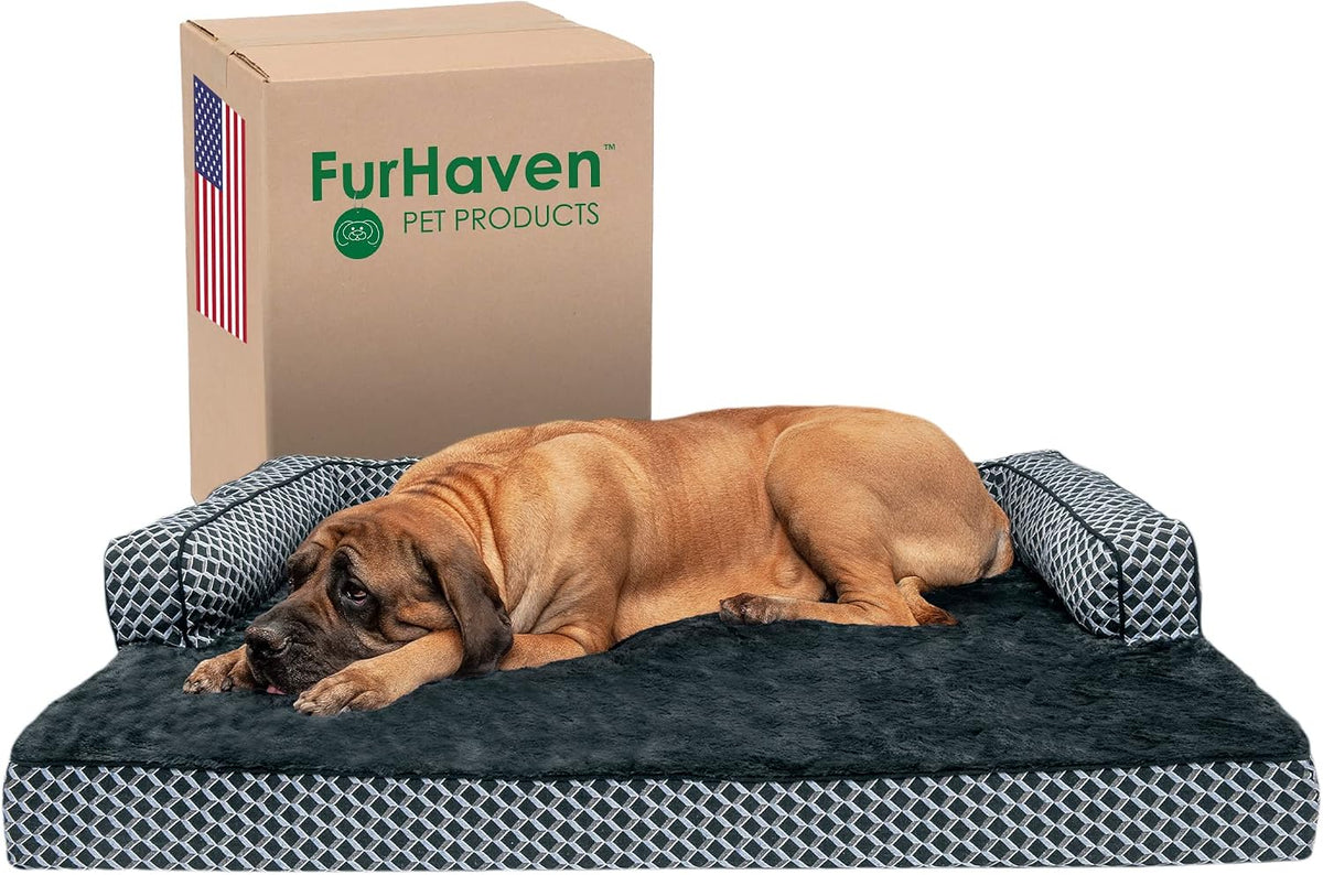 Furhaven Orthopedic Dog Bed for Large Dogs w/ Removable Bolsters - Diamond Gray (Plush & Woven Décor) / Jumbo Plus