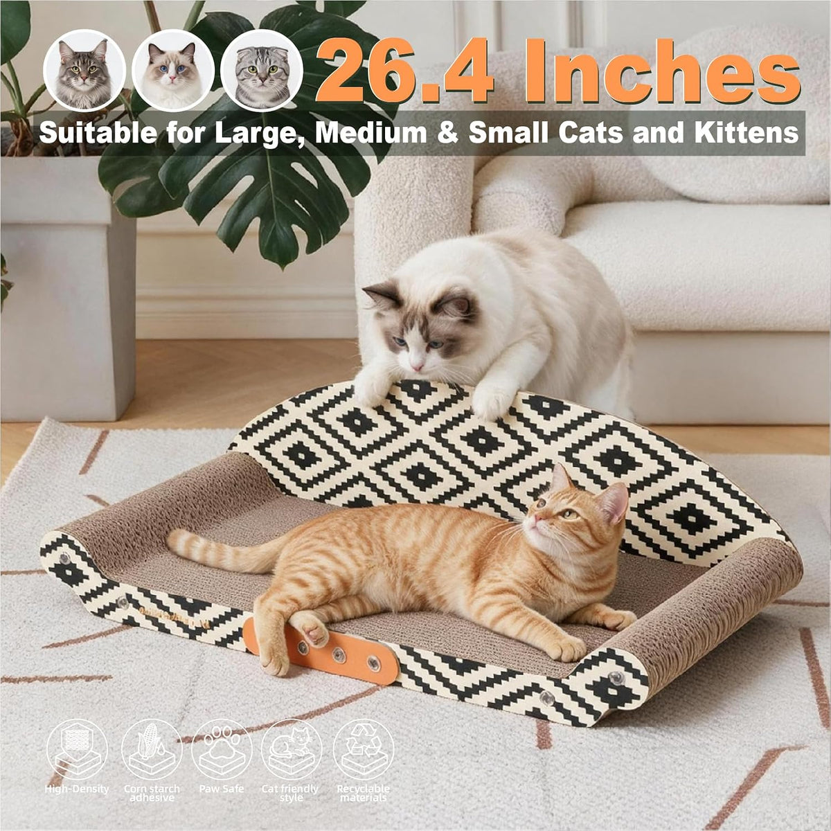 27" Cat Scratcher Bed & Sofa, Large Cardboard Cat Scratch Couch – Essentials for Cats - 26.4-Inch 1-Pack Cat Scratcher Couch - image 2