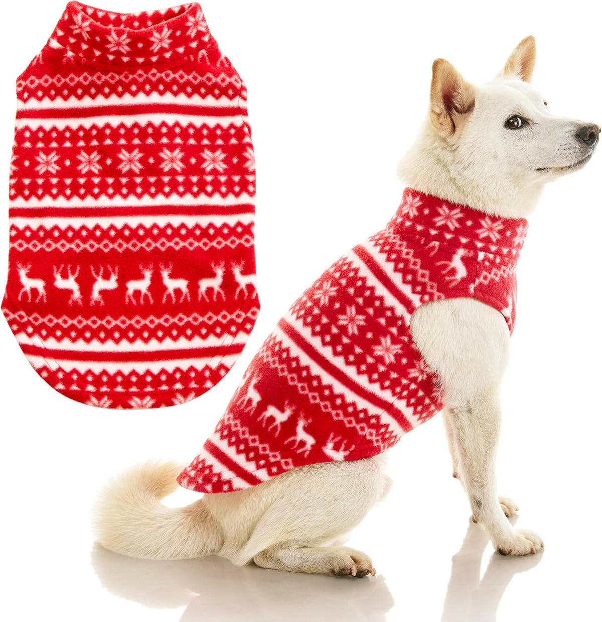 Gooby Stretch Fleece Vest Dog Sweater - Small Length (9") / Reindeer Red