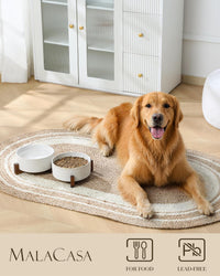 MALACASA Dog Bowl Set, Ceramic Bowls with Walnut Wood Stand - Five-leaf Grass+Honeycomb / 6 Cups - image 3