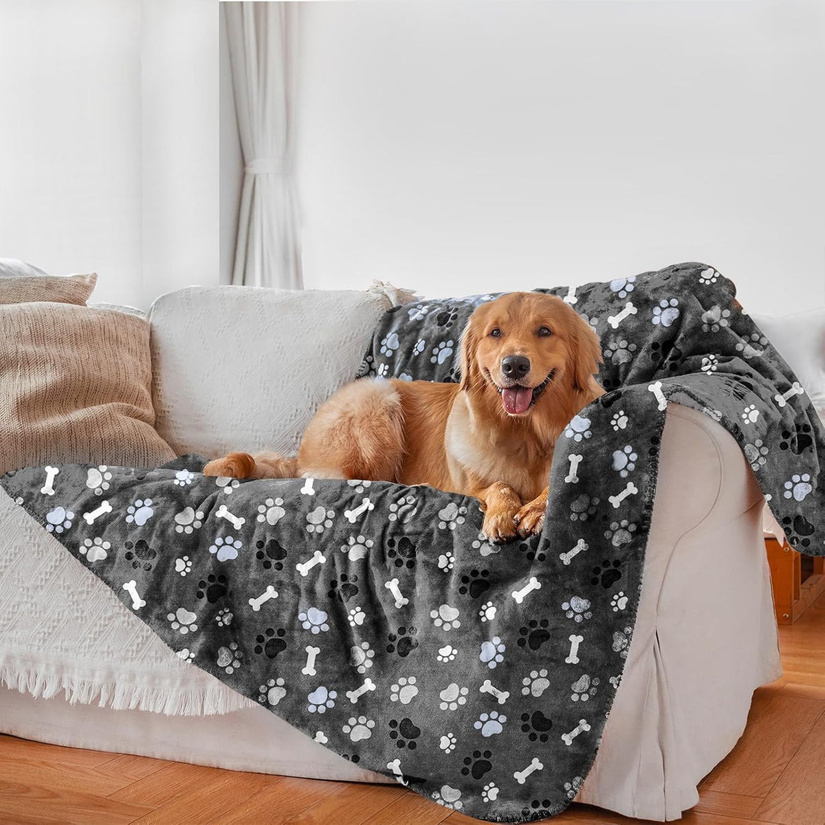 Waterproof Dog Blanket 60x50 Inches - Grey | Bone / Large (60x50)