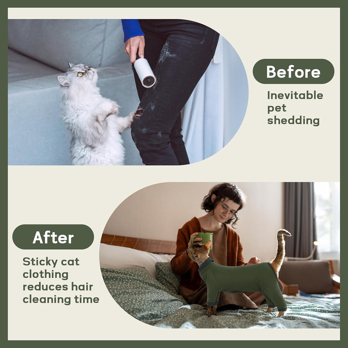 Sticky Hair Cat Clothes, Prevent Loss Pajamas - Small / Green - image 3