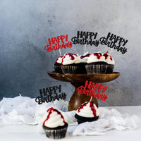 Gyufise 24Pcs Happy Birthday Cupcake Toppers Gold Glitter Celebrating - Black Red - image 4