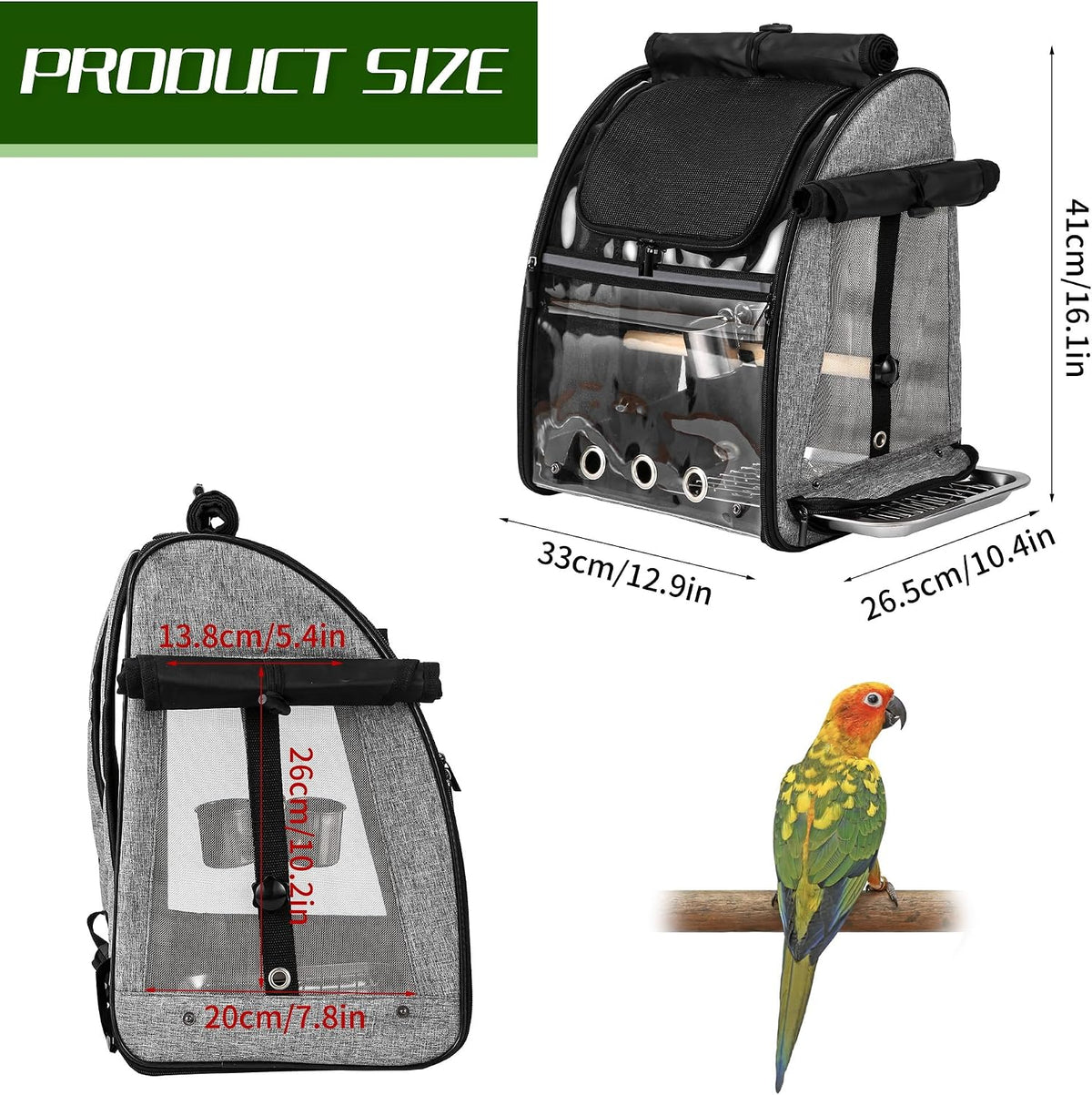 Bird Carrier Bag with Indestructible Stainless Steel Mesh - Grey - image 4