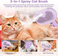 3 in 1 Cat Steam Brush, Pet Spray Hair Removal Comb for Shedding & Grooming, Water Brush for Cats Dogs Small Animals Long Short Haired with One-Click Release Button(Purple)