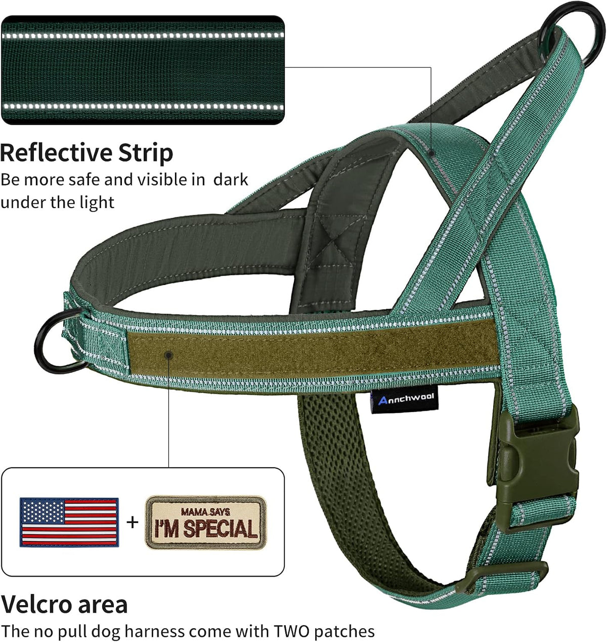 Annchwool No Pull Dog Harness with Soft Padded Handle - M / Reflective-Green Set - image 2