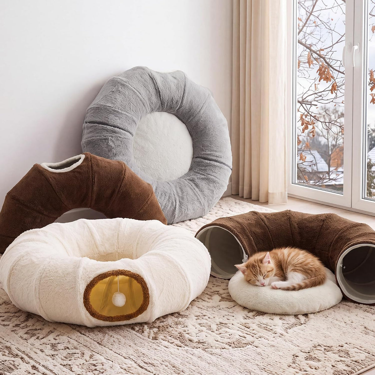 Cat Tunnel Bed for Indoor Cats - Brown / Standard - image 2