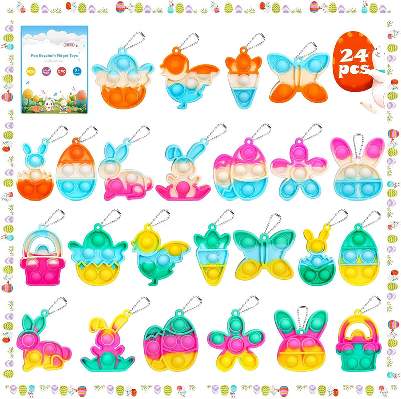 Halloween Pop Fidget Toys Bulk Its Halloween Party Favors for Kids 30 - 24PCS Easter Keychain