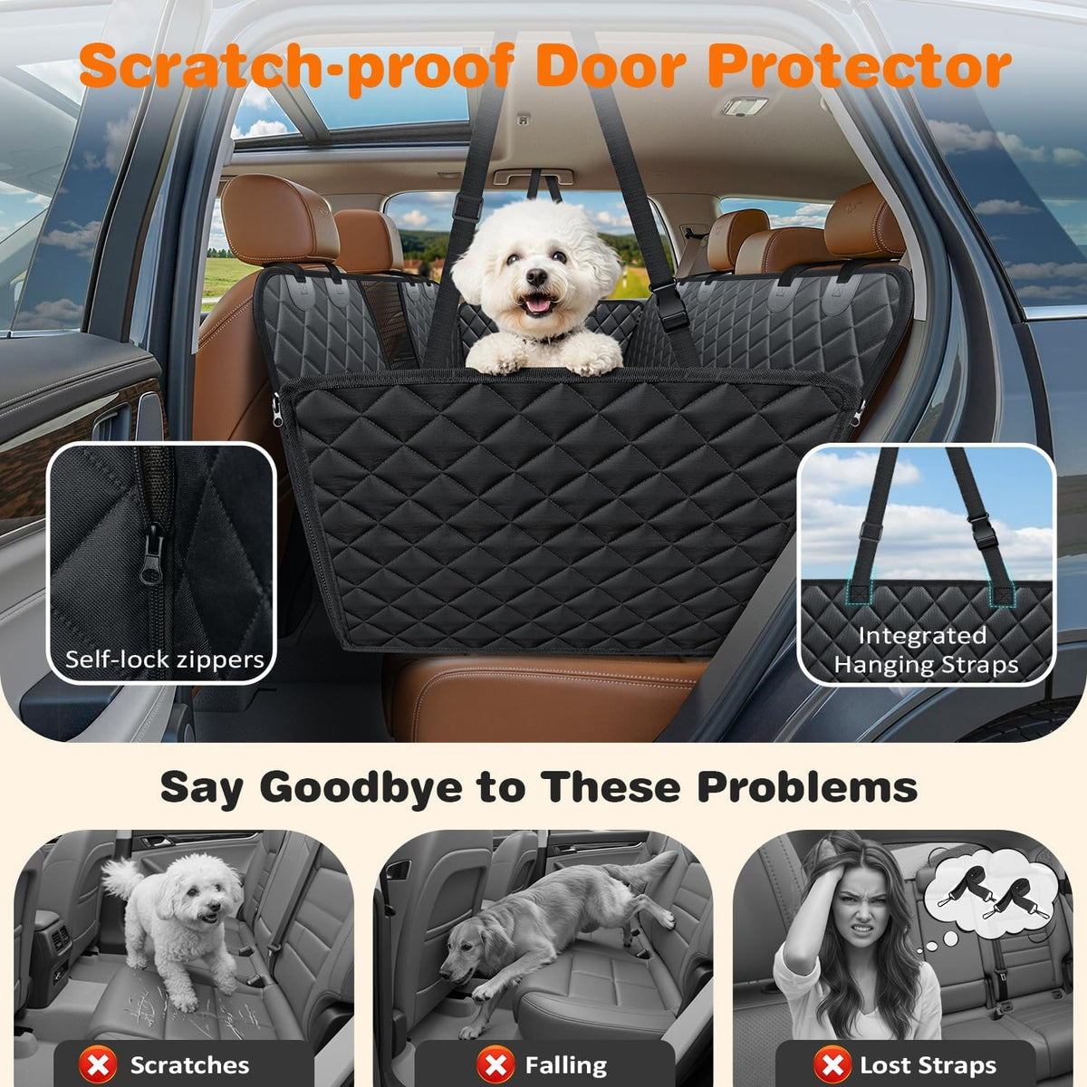 URPOWER Dog Car Seat Cover for Back Seat - Jet Black / XL - 60" Length - image 3