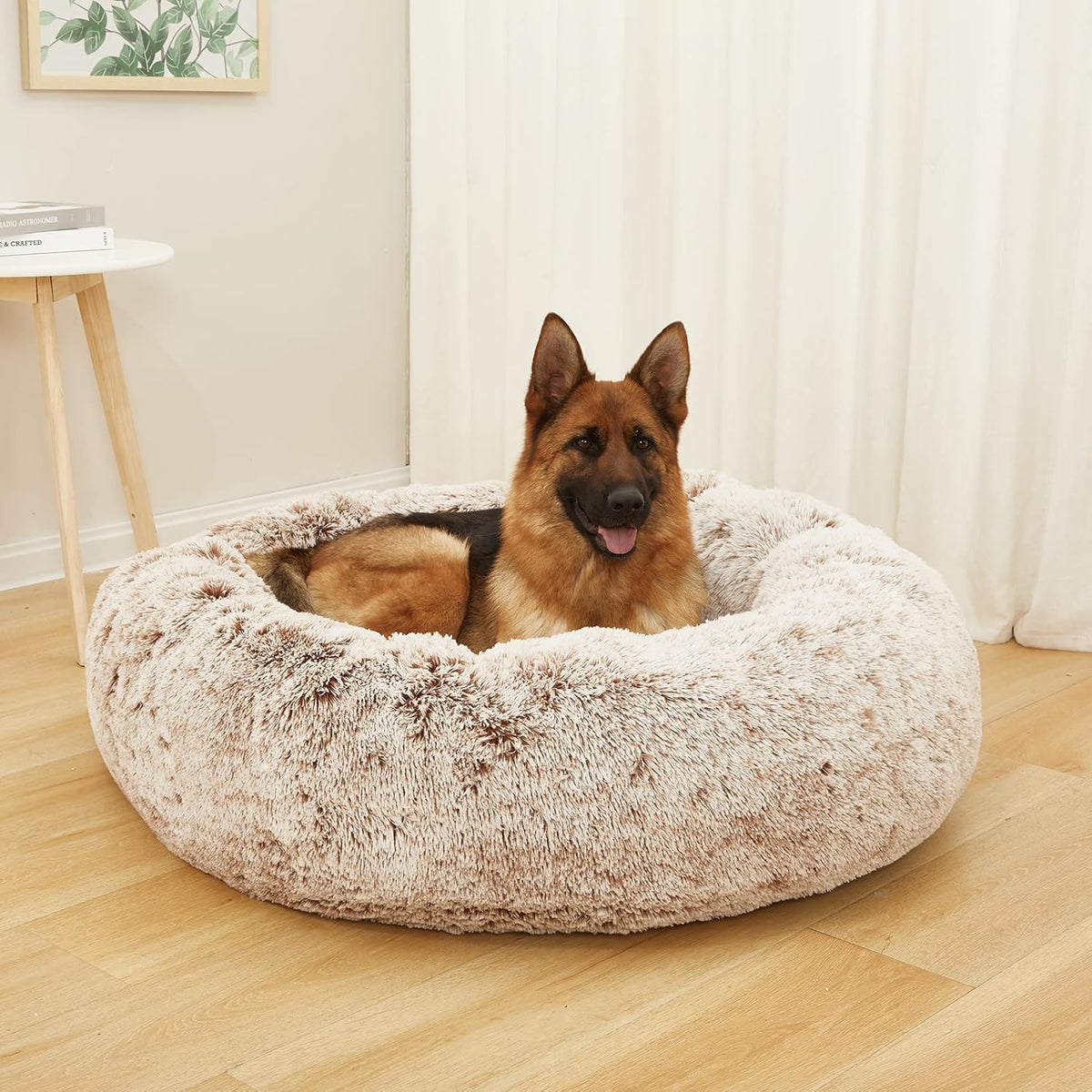 Calming Fluffy Donut Dog Bed for Large Dogs, 36" Round - 45.0"L x 45.0"W x 10.0"Th / Brown - image 2