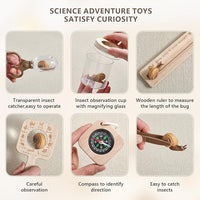 Wooden Bug Catcher for Kids, 8-in-1 Insect Exploration Set with Butterfly Net, Magnifying Glass, Bug Habitat, Tweezers, Compass,Outside Toys for Toddlers