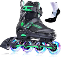 PAPAISON Adjustable Inline Skates for Kids and Adults with Full Light - D green / X-Large - Adult (9-12Women/7-10.5Men)