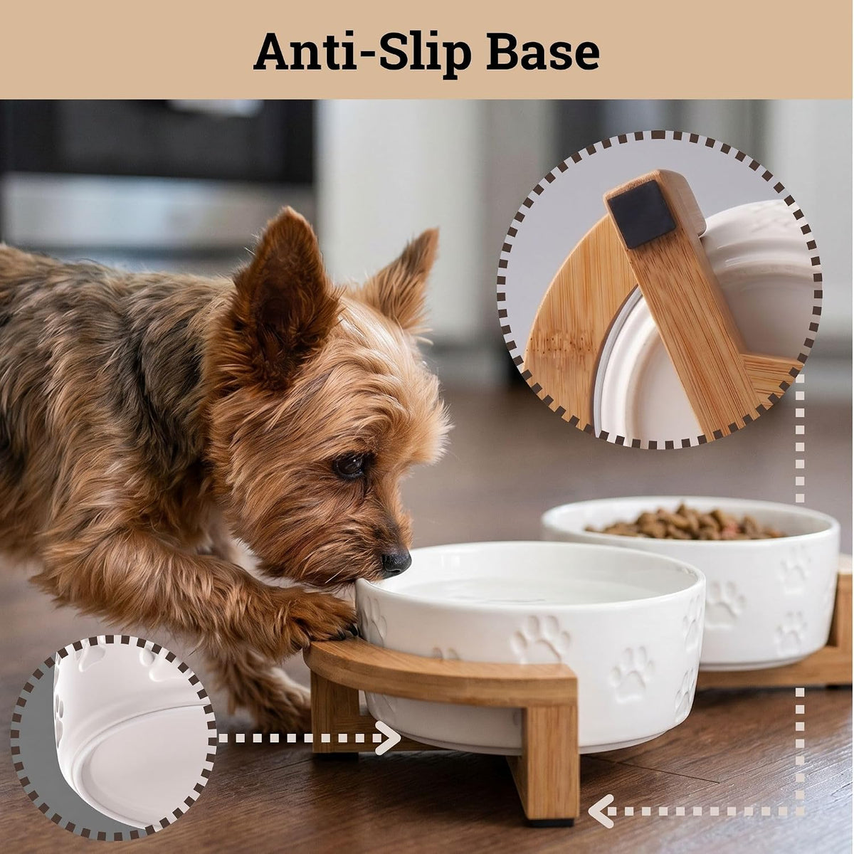 Ceramic Dog Bowl Set of 2 with Anti-Skid Base, 5.5"W x 2"H - Small / White with Stand - image 4