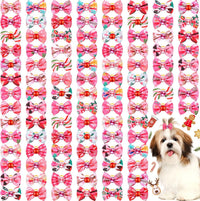 Tondiamo 100 Pack Halloween Dog Hair Bows Ghost Pattern Rubber Bands – Essentials for Dogs - Pink Christmas
