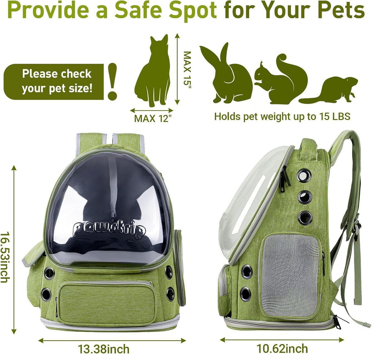 Cat Backpack Carrier Clear Bubble Window for Cats & Small Dogs up - Green - image 2