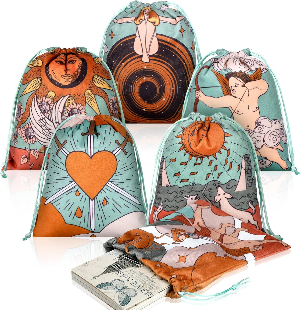 Shappy 6 Pcs Velvet Drawstring Pouches for Tarot Cards Dice - Retro Style