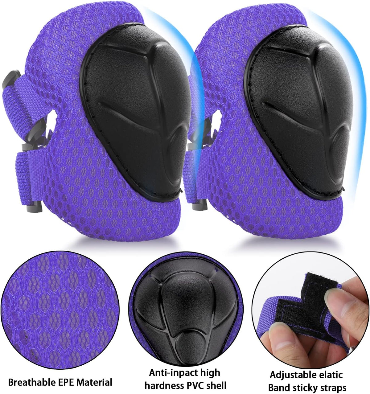 WayEee Kids Bike Helmet Set Knee Pads Adjustable Protective Gear - Purple / S(3-10years) - image 4
