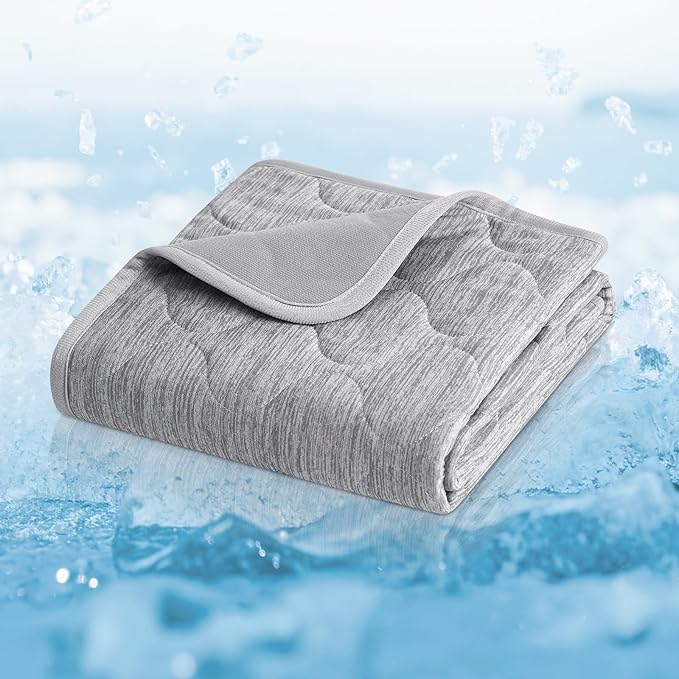 Cozy Bliss Leakproof Cooling Blanket for Small Dogs, Q-Max>0.4, Durable & Washable Dog Cooling Mat for Hot Weather, Soft Pet Throw & Couch Protector for Puppies & Cats, 25x35 Inch, Heather Silver Grey