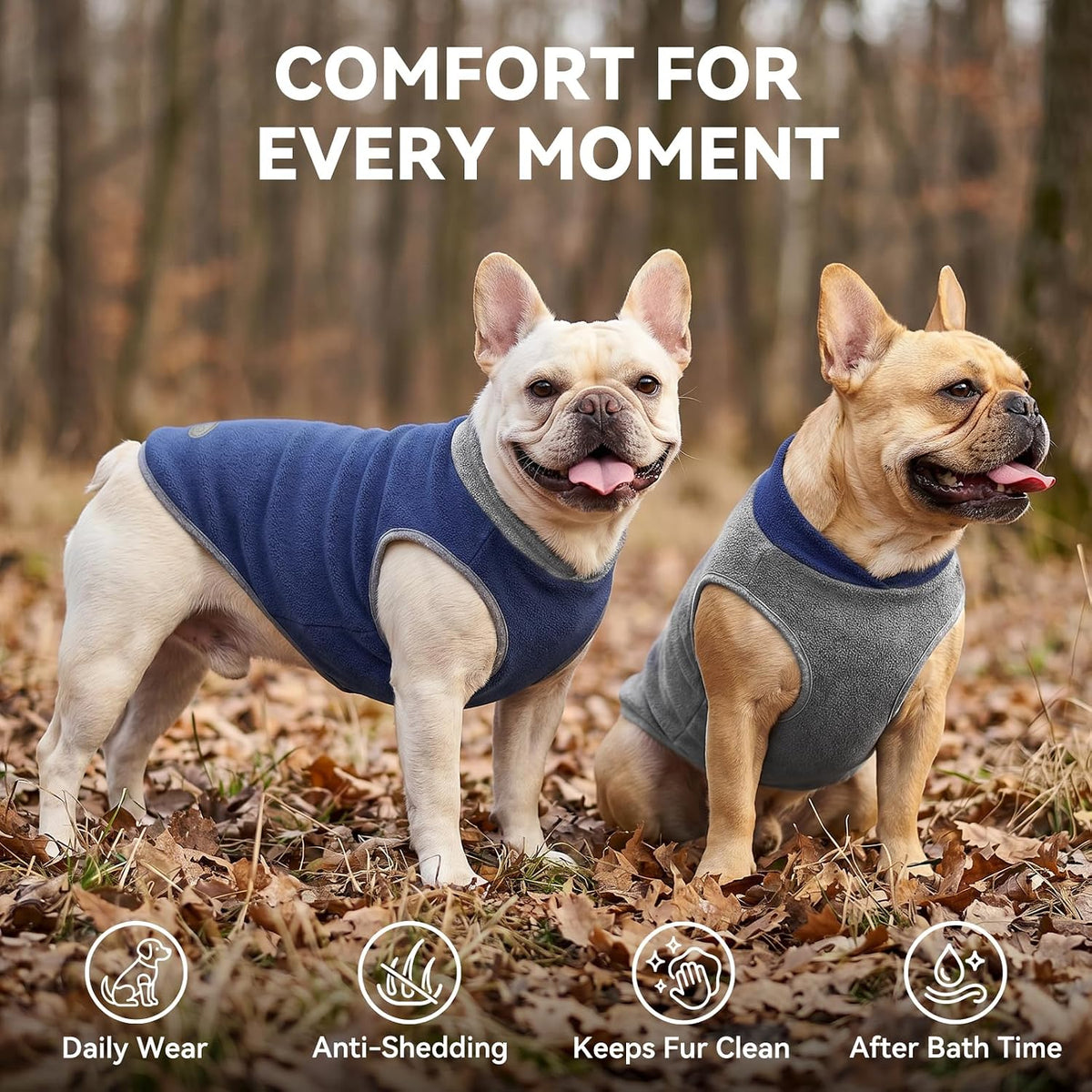 2 Pack Fleece Dog Sweater Pullover Lightweight Reflective Jacket – Essentials for Dogs - 2# Navy & Grey / Small - image 4