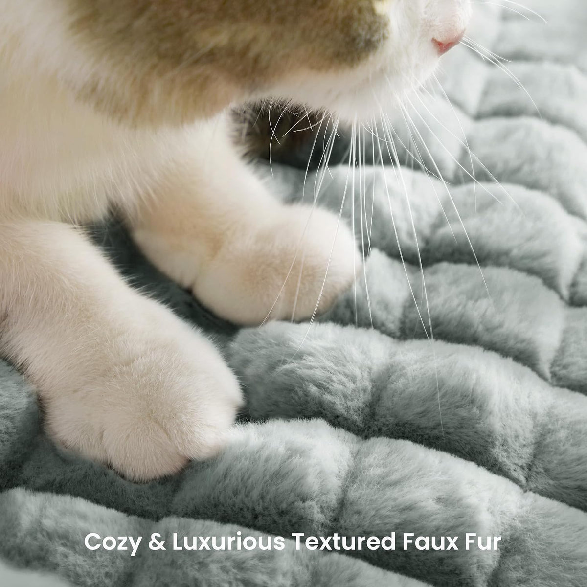 Cat Couch Bed with Fluffy Faux Rabbit Fur for Indoor Cats - Grey / Large: 36"L x 27"W x 10"Th - image 3