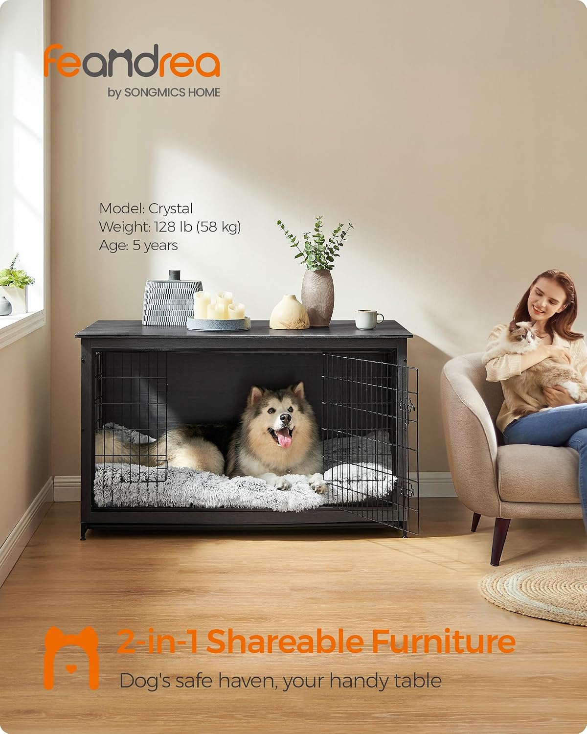 Feandrea 27.2" Dog Crate Furniture - Ink Black / 56.1"L x 33.7"W x 33.8"H - image 2