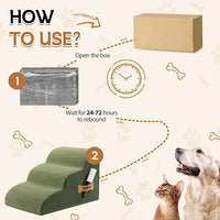 Romrol Dog Stairs Ramp for High Beds Couches, High Density Foam Pet Steps with Durable Non-Slip Waterproof Fabric Cover, Dog Stairs for Small Dogs or Cats or Pets, 3-Step,15 Inch,Green