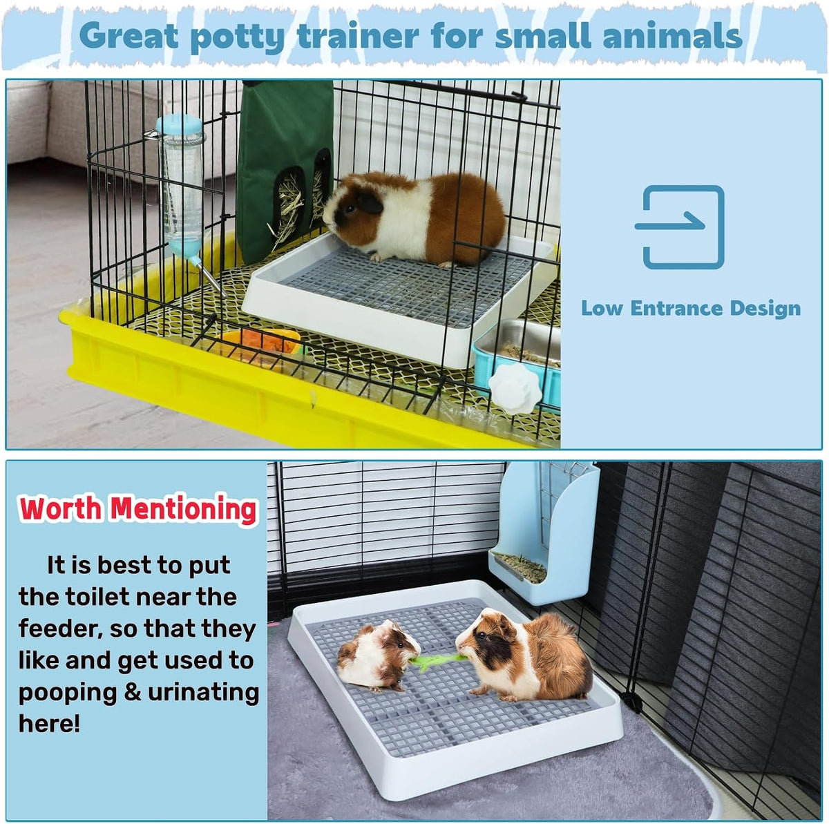 FHTONGE Extra Large Rabbit Litter Box Training Tray with Large Steel - 14.6x12x2.6"(40x30x6cm) / 2 Pcs 0.4" PP Grids - image 4