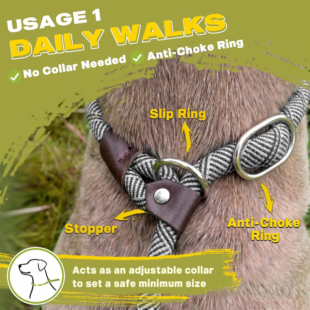 Fida Durable Slip Lead Dog Leash - Small (3/8" x 6 ft) / Grey - image 4