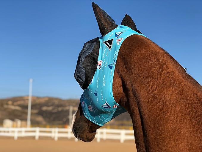 Horse Fly Mask Super Comfort Horse Fly Mask Elasticity Fly Mask with Ears We Only Make Products That Horses Like… (Sky Blue, L)